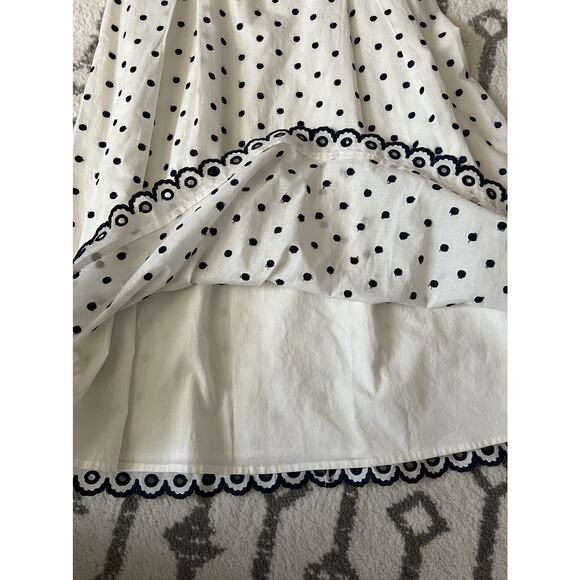 BODEN Kimberly Navy White Polka Dot Embroidered Scallop Trim Midi Dress Sz 6R - Picture 10 of 14